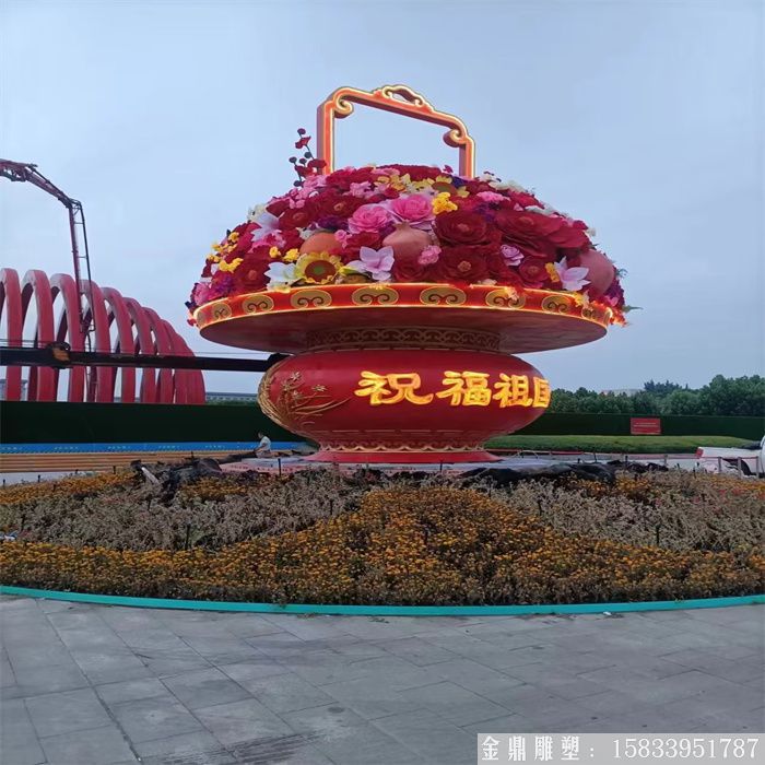 玻璃鋼大型花籃雕塑 廣場(chǎng)花籃雕塑價(jià)格 仿天安門(mén)花籃景觀 (1)